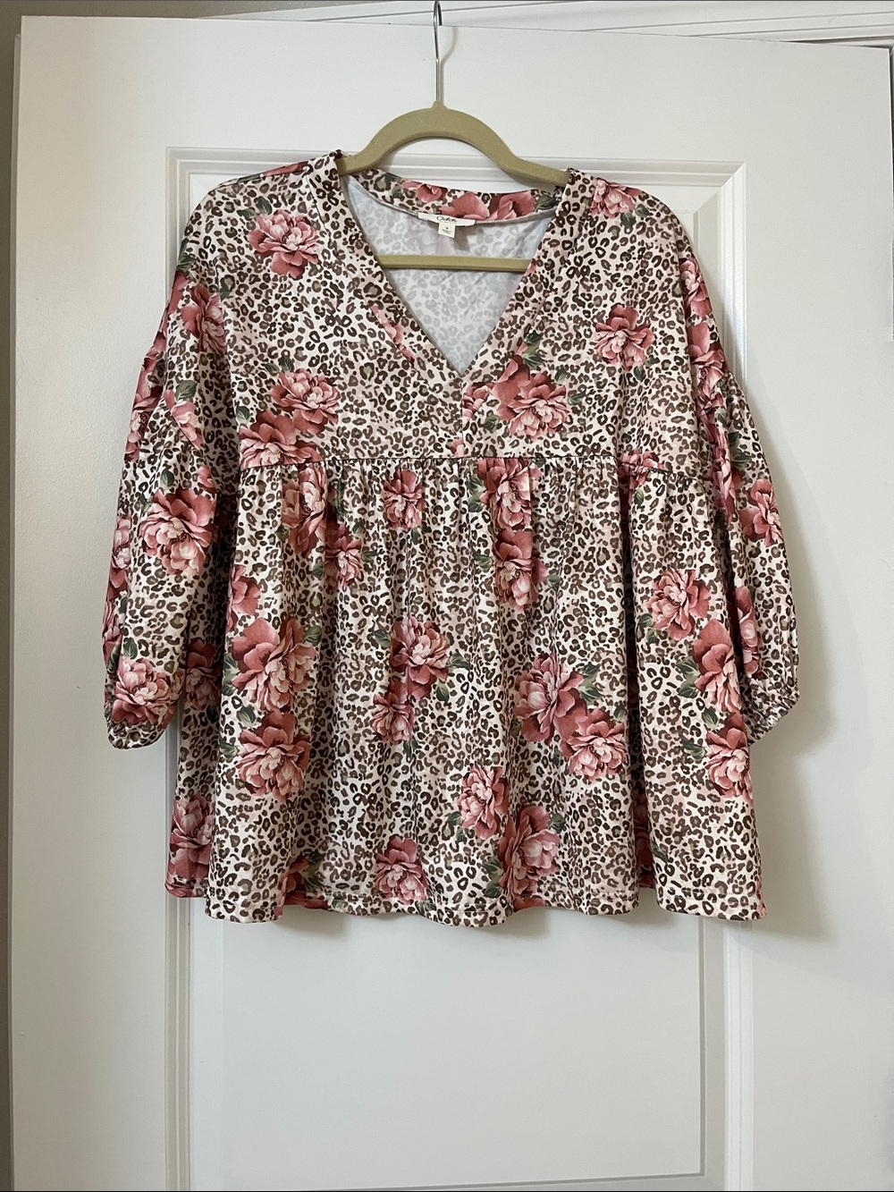 Pink Floral & Leopard Print V-Neck Babydoll Tunic